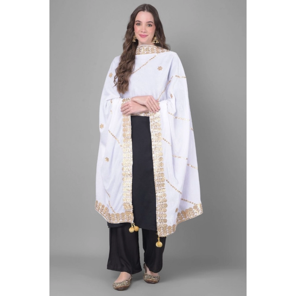 Generic Women's Velvet Gotta Patti Dupatta (Off White, Length: 2.25 to 2.50 Mtr) - Image 2