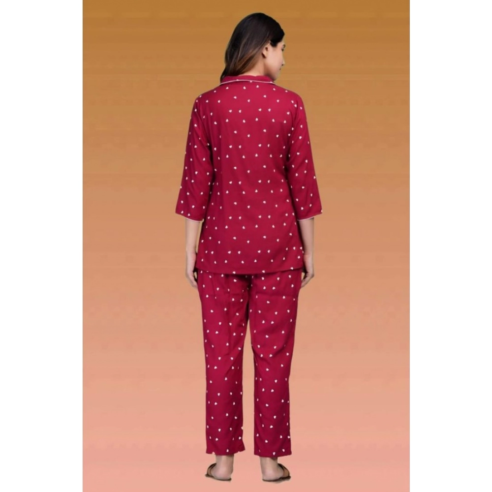 Generic Women's Casual Rayon 3-4th Sleeve Night Suit Set (Maroon) - Image 4