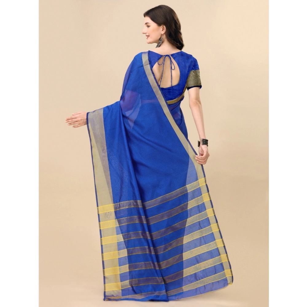 Generic Women's Cotton Silk Striped Saree With Unstitched Blouse 5.5Mtr (Multicolor) - Image 2