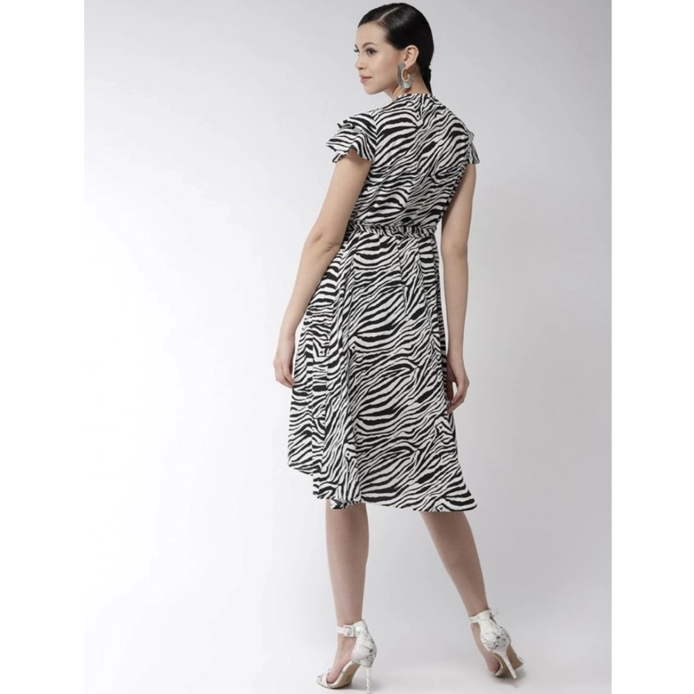 Generic Women's Polyester Animal Print Short Sleeve Knee-Length Dress (Black - White) - Image 6