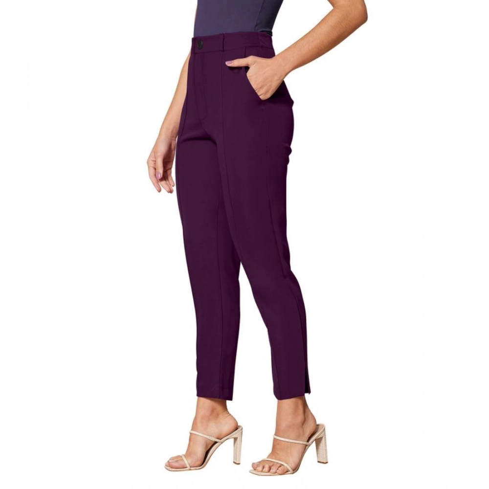 Generic Women's Polyester Solid With Pocket Pant (Wine) - Image 4