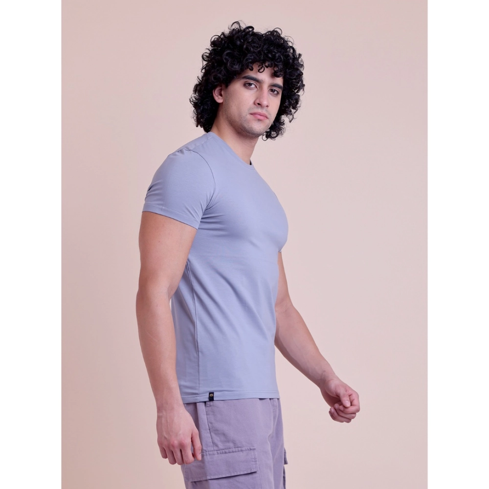 Generic Men's Casual Cotton Solid Half Sleeve Round Neck T-Shirt (Purple) - Image 4