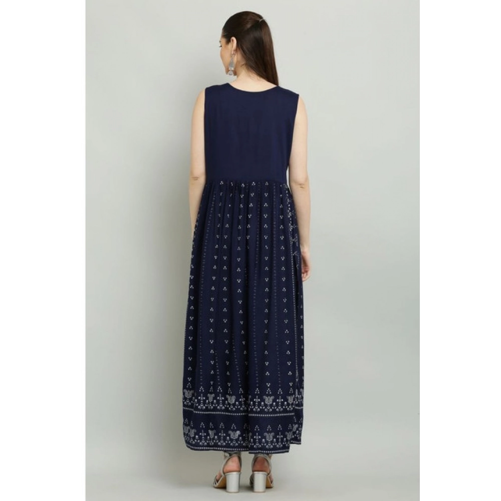 Generic Women's Casual Rayon Sleeveless Kurti (Blue) - Image 2