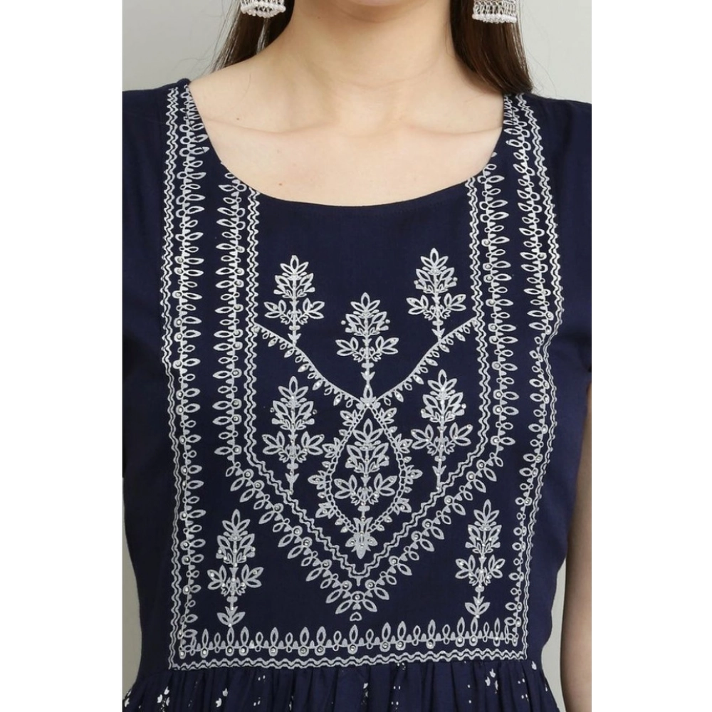 Generic Women's Casual Rayon Sleeveless Kurti (Blue) - Image 3