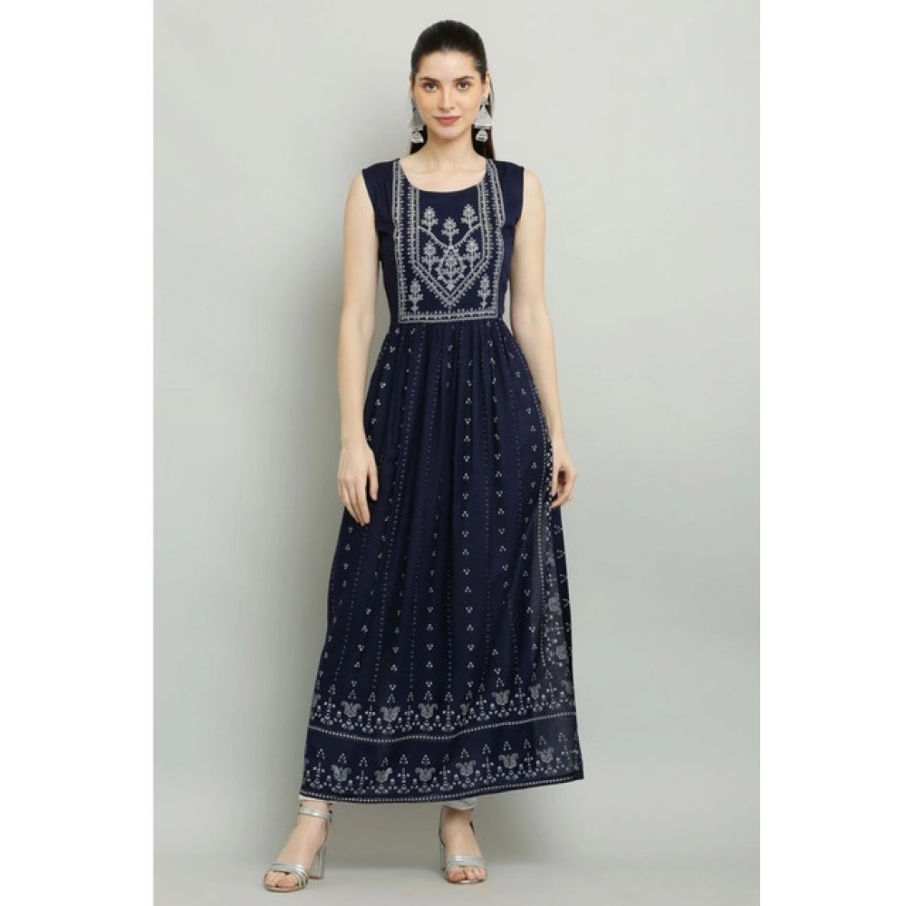 Generic Women's Casual Rayon Sleeveless Kurti (Blue) - Image 4