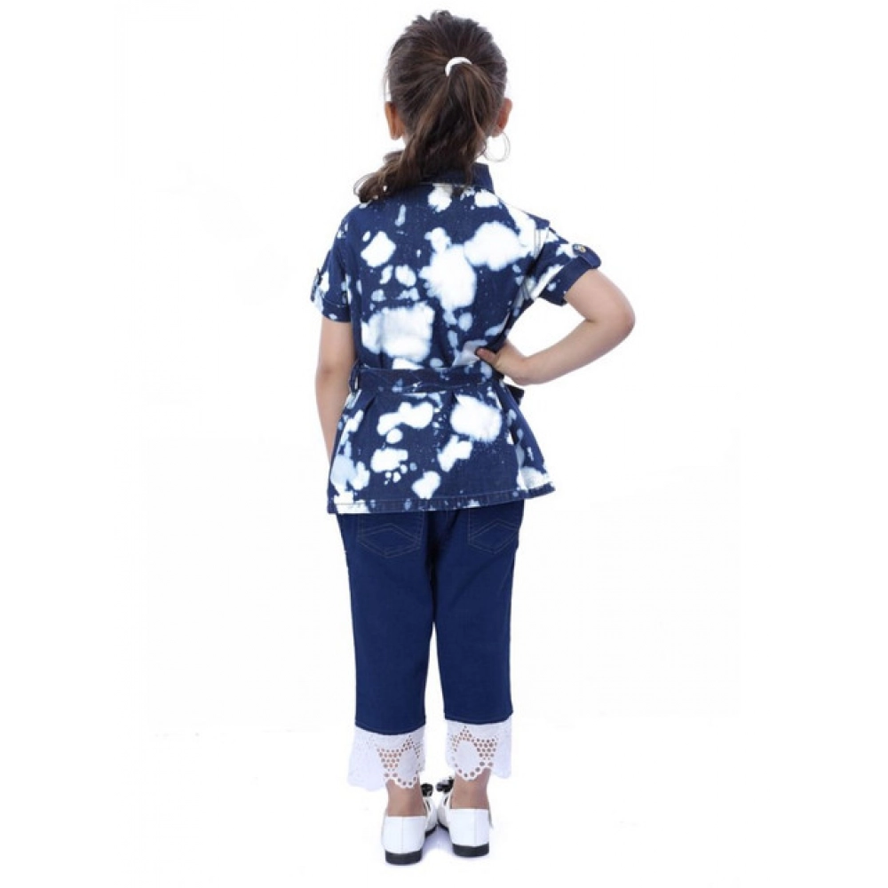 Generic Girl's Denim Tie & Dye Short Sleeve Top (Blue-White) - Image 5