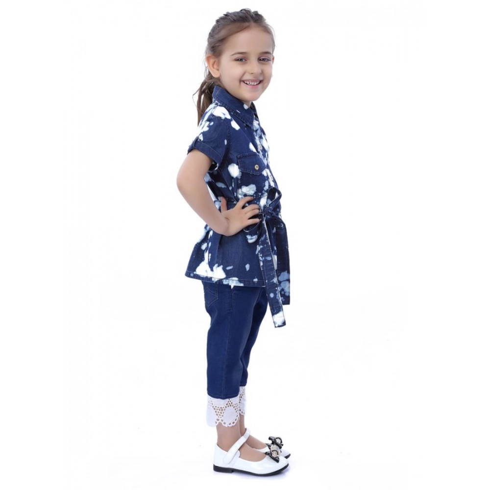 Generic Girl's Denim Tie & Dye Short Sleeve Top (Blue-White) - Image 4