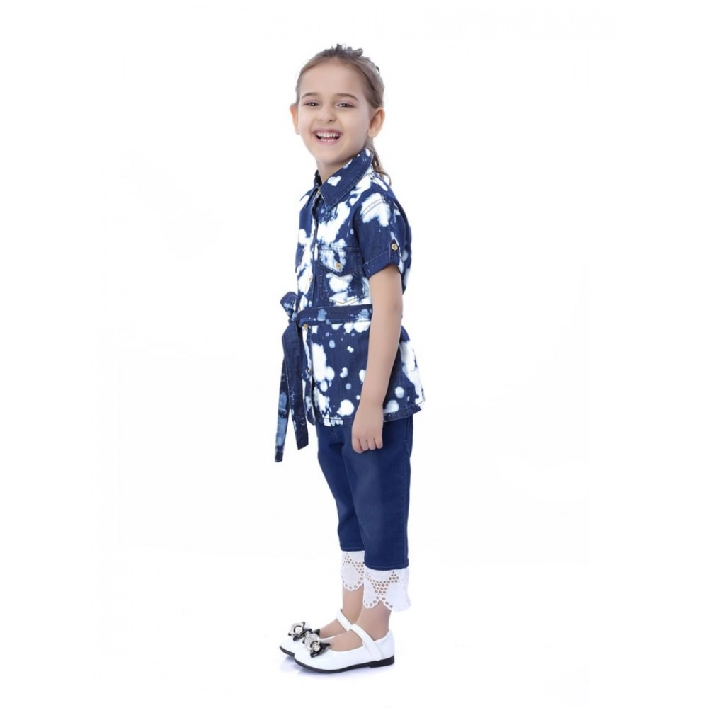Generic Girl's Denim Tie & Dye Short Sleeve Top (Blue-White) - Image 3