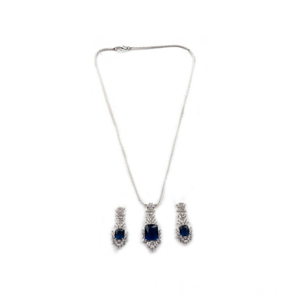 Generic Women's Brass Silver Plated Pendant Set (Blue) - Image 2