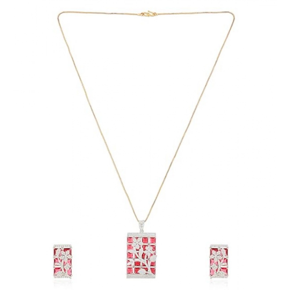 Generic Women's Brass Silver Plated Pendant Set (Red) - Image 2