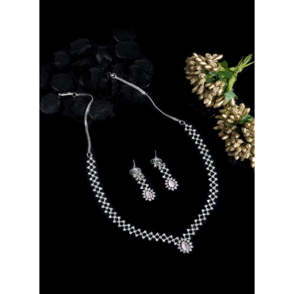 Generic Women's Brass Silver Plated Necklace set (Pink) - Image 3