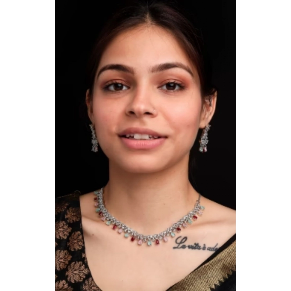 Generic Women's Brass Silver Plated Necklace set (Multicolor) - Image 3