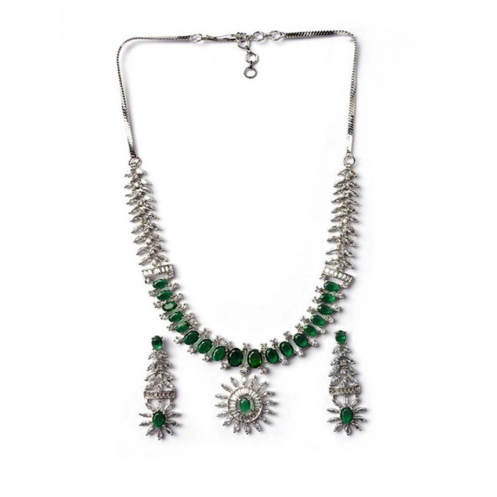 Generic Women's Brass Silver Plated Necklace set (Green) - Image 5