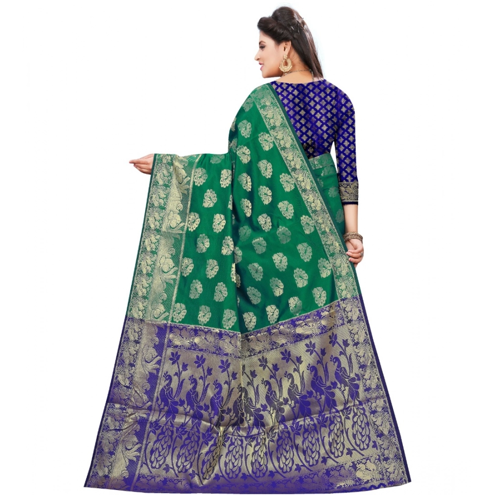 Generic Women's Jacquard Woven Saree With Unstitched Blouse 5.5Mtr (Green) - Image 3
