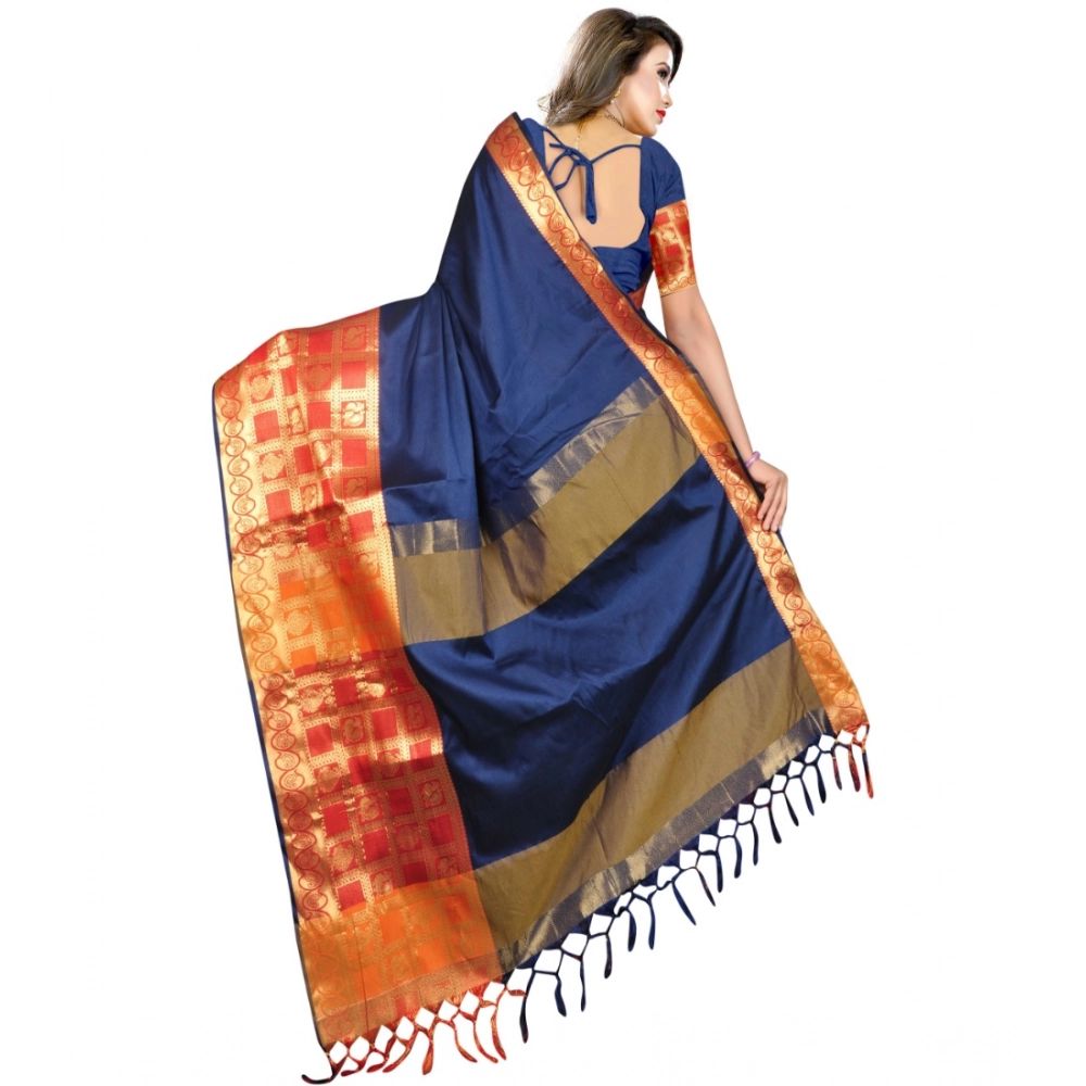 Generic Women's Jacquard Woven Saree With Unstitched Blouse 5.5Mtr (Blue) - Image 2