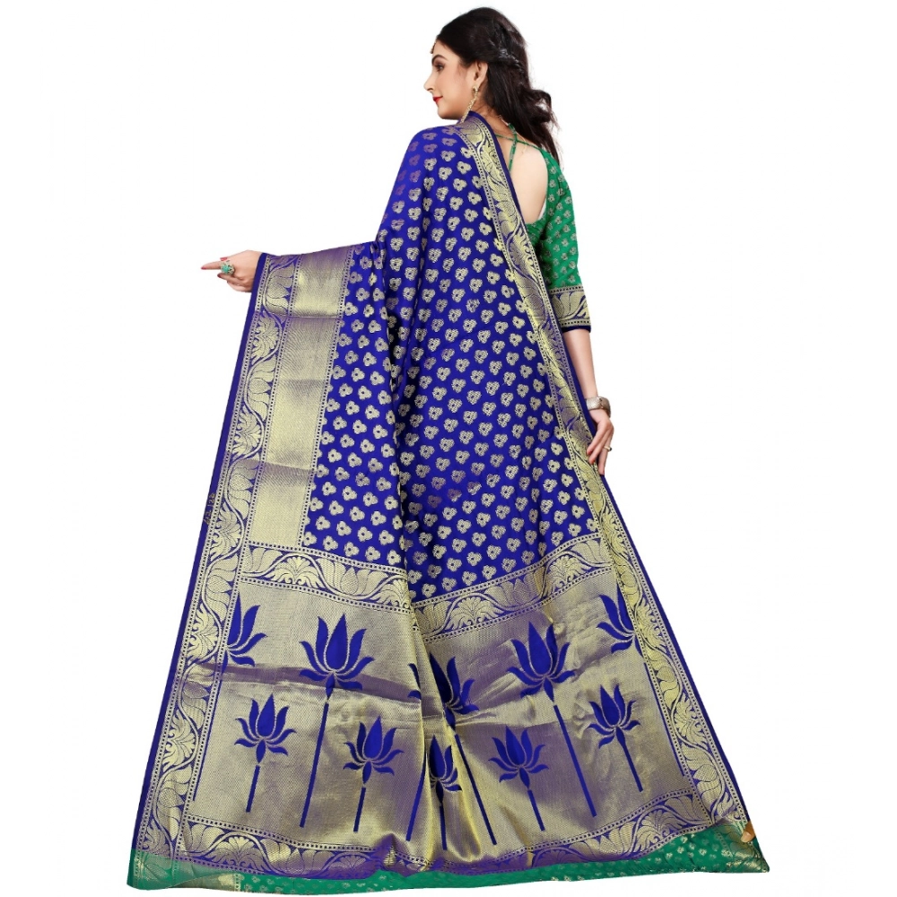 Generic Women's Jacquard Woven Saree With Unstitched Blouse 5.5Mtr (Green) - Image 3