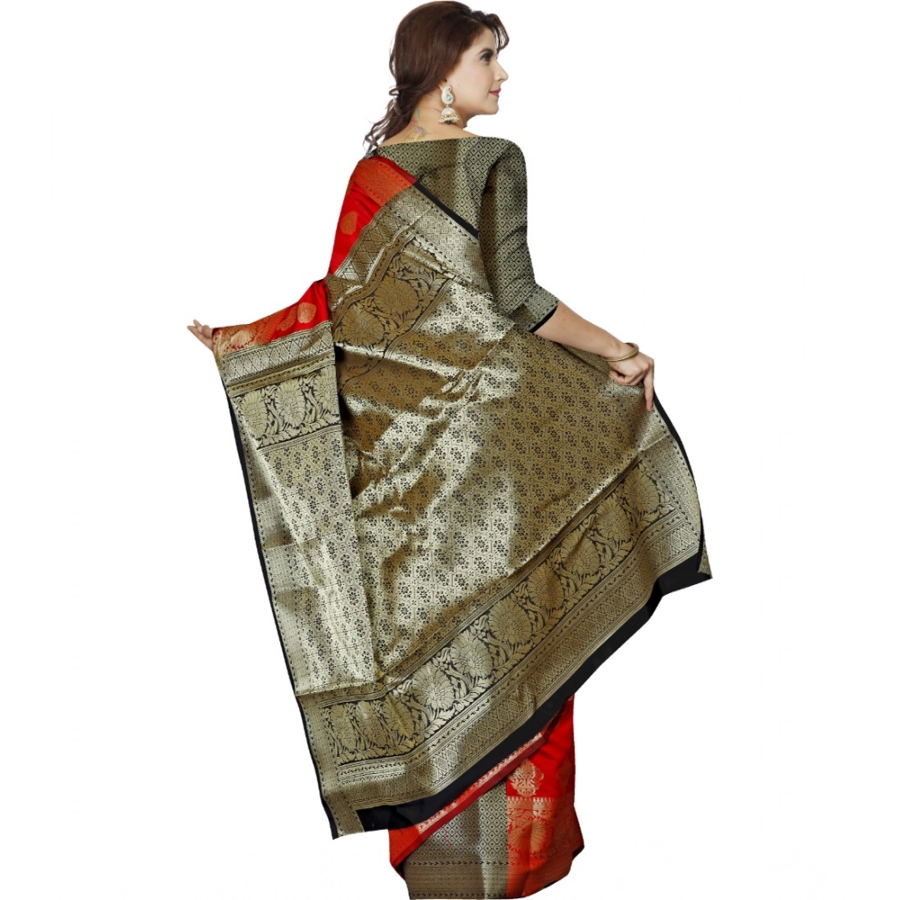 Generic Women's Jacquard Woven Saree With Unstitched Blouse 5.5Mtr (Red) - Image 2