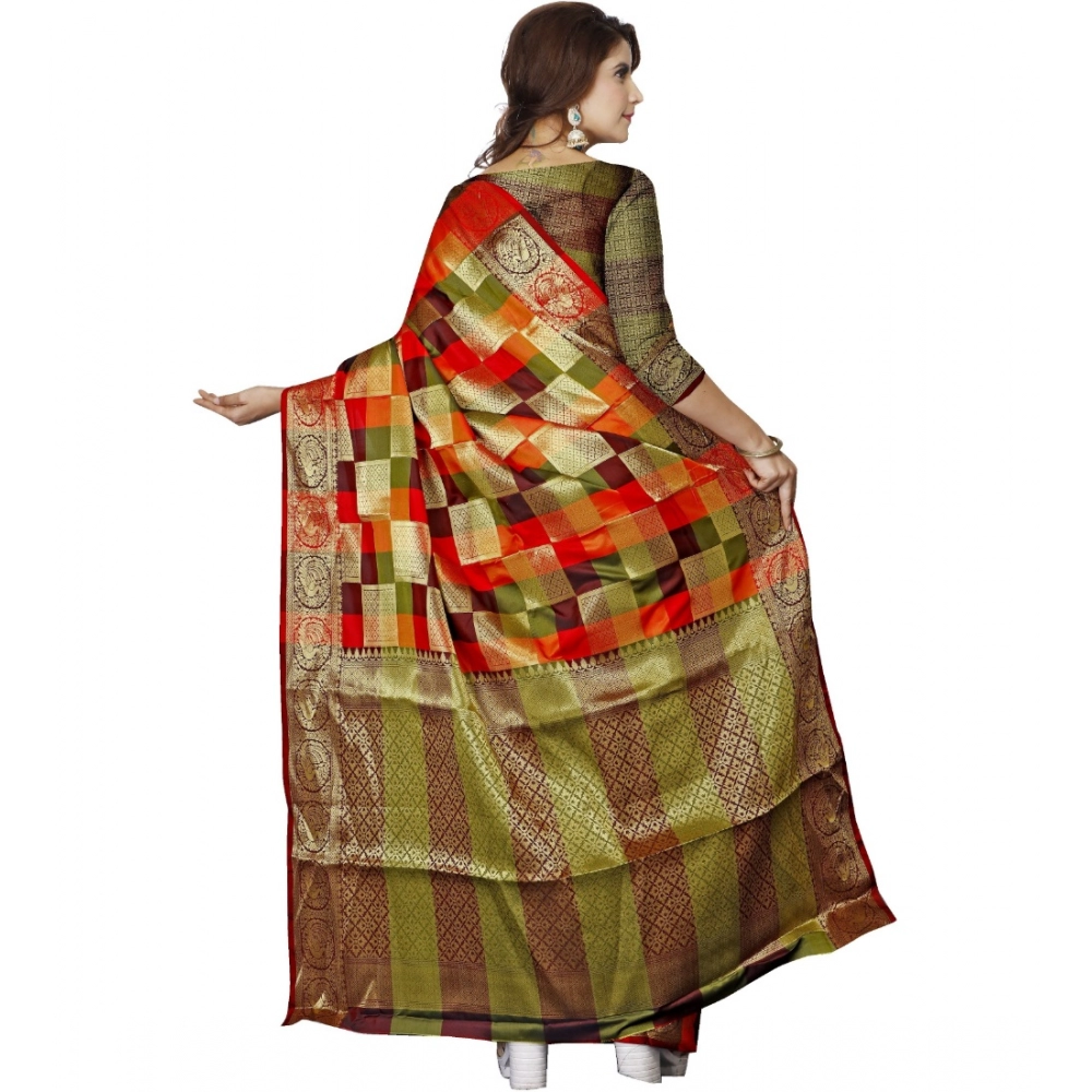 Generic Women's Jacquard Woven Saree With Unstitched Blouse 5.5Mtr (Multicolor) - Image 2
