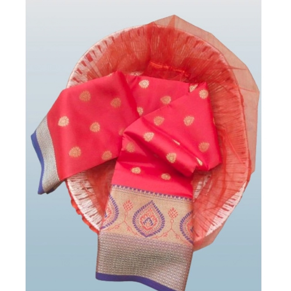 Generic Women's Silk Blend Woven Saree With Unstitched Blouse 5.5Mtr (Red) - Image 3