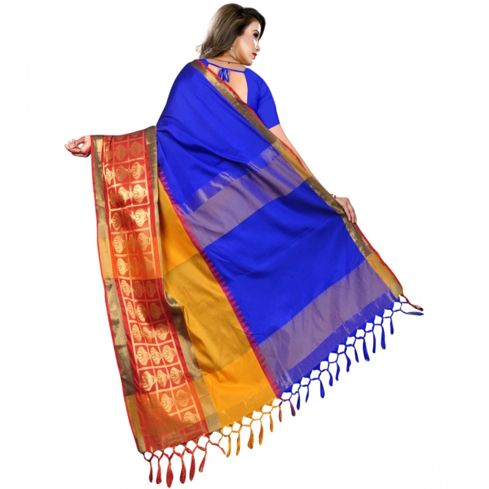 Generic Women's Jacquard Woven Saree With Unstitched Blouse 5.5Mtr (Blue) - Image 2