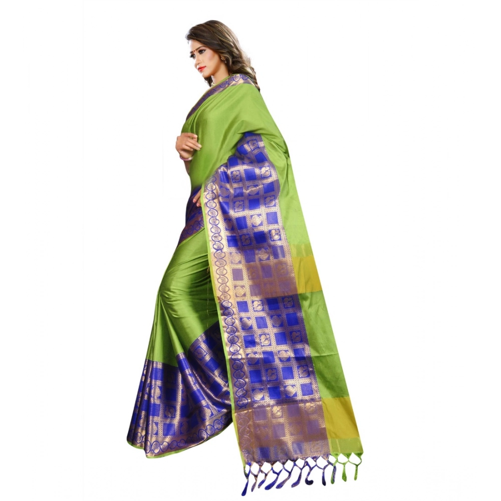 Generic Women's Jacquard Woven Saree With Unstitched Blouse 5.5Mtr (Green) - Image 3