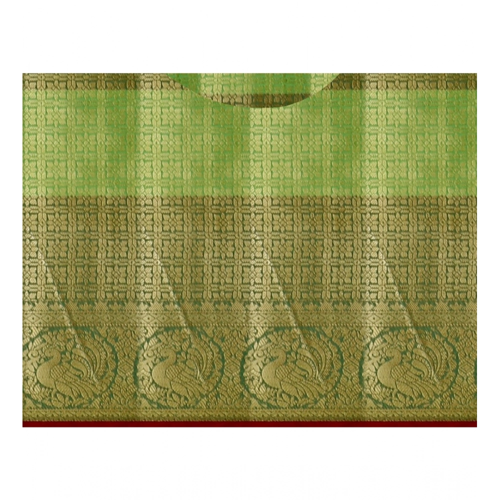 Generic Women's Jacquard Woven Saree With Unstitched Blouse 5.5Mtr (Green) - Image 3