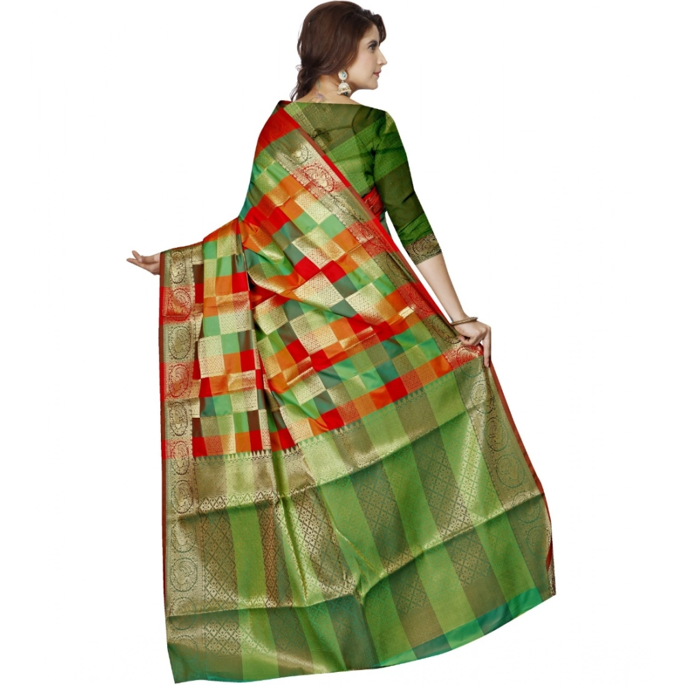 Generic Women's Jacquard Woven Saree With Unstitched Blouse 5.5Mtr (Green) - Image 2