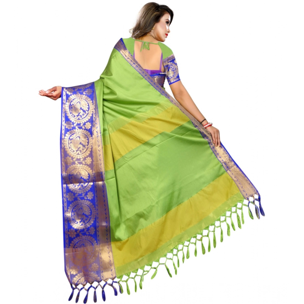 Generic Women's Jacquard Woven Saree With Unstitched Blouse 5.5Mtr (Green) - Image 2