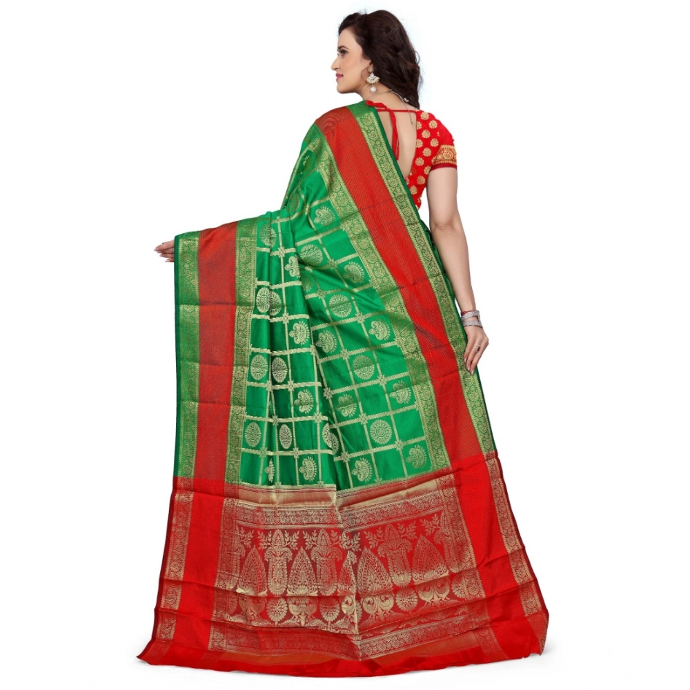 Generic Women's Jacquard Woven Saree With Unstitched Blouse 5.5Mtr (Green) - Image 2