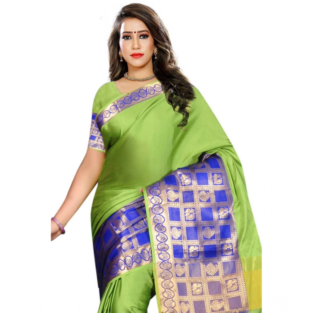 Generic Women's Jacquard Woven Saree With Unstitched Blouse 5.5Mtr (Green) - Image 4