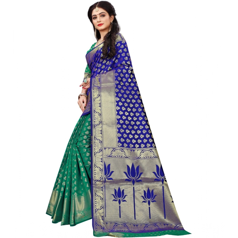 Generic Women's Jacquard Woven Saree With Unstitched Blouse 5.5Mtr (Green) - Image 2