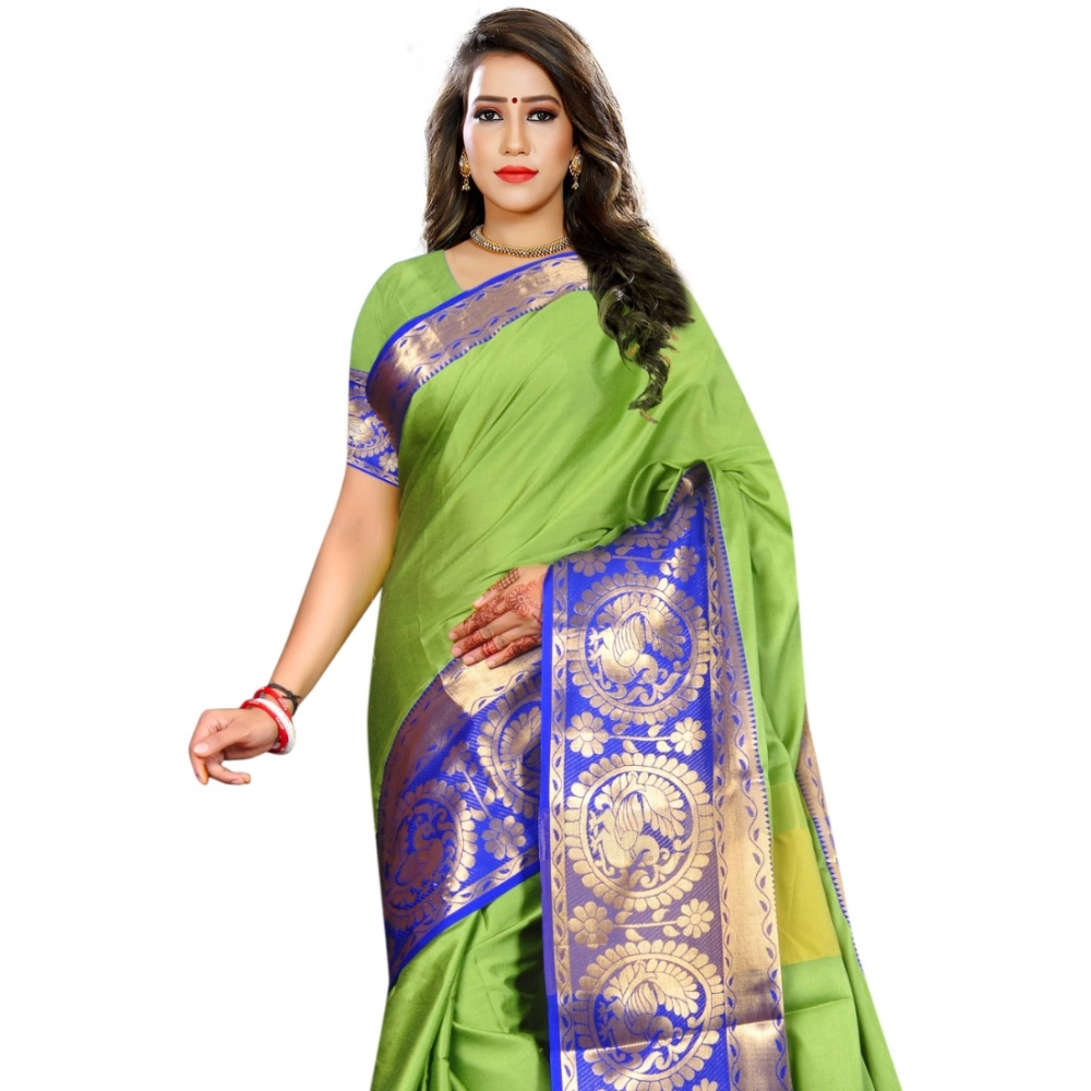 Generic Women's Jacquard Woven Saree With Unstitched Blouse 5.5Mtr (Green) - Image 4