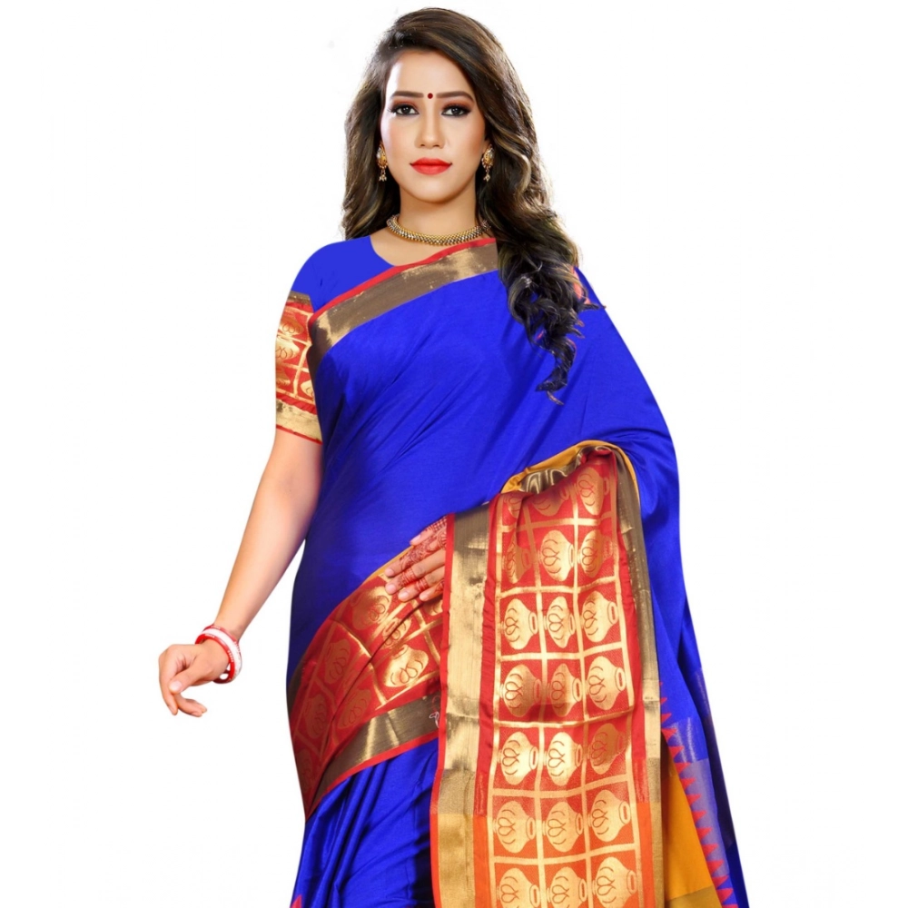 Generic Women's Jacquard Woven Saree With Unstitched Blouse 5.5Mtr (Blue) - Image 4