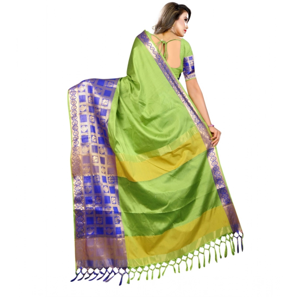 Generic Women's Jacquard Woven Saree With Unstitched Blouse 5.5Mtr (Green) - Image 2