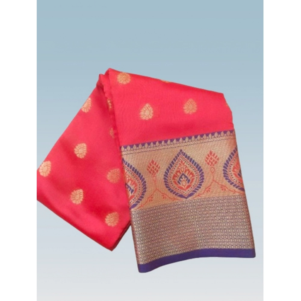 Generic Women's Silk Blend Woven Saree With Unstitched Blouse 5.5Mtr (Red) - Image 2