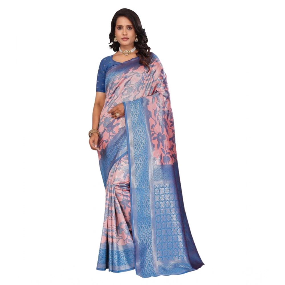 Generic Women's Banarasi Silk Jaquard Woven Saree With Unstitched Blouse 5.5Mtr (Pink) - Image 5