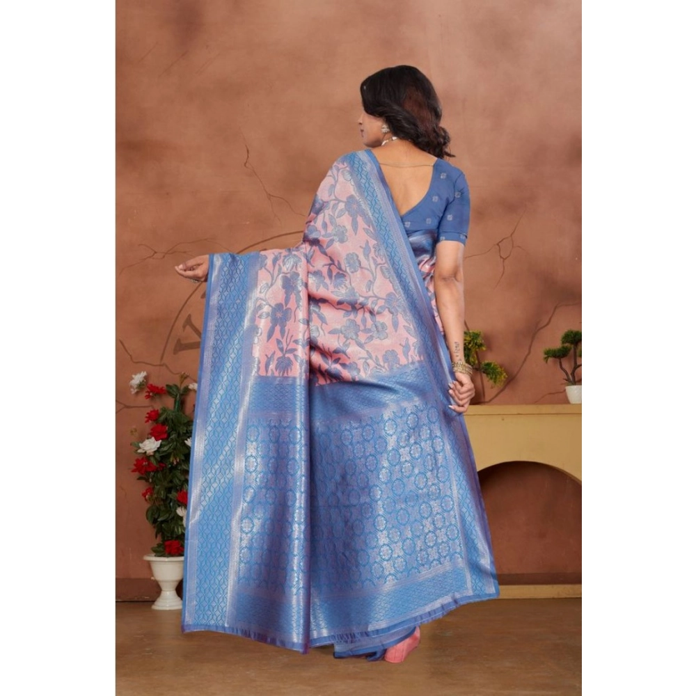 Generic Women's Banarasi Silk Jaquard Woven Saree With Unstitched Blouse 5.5Mtr (Pink) - Image 4
