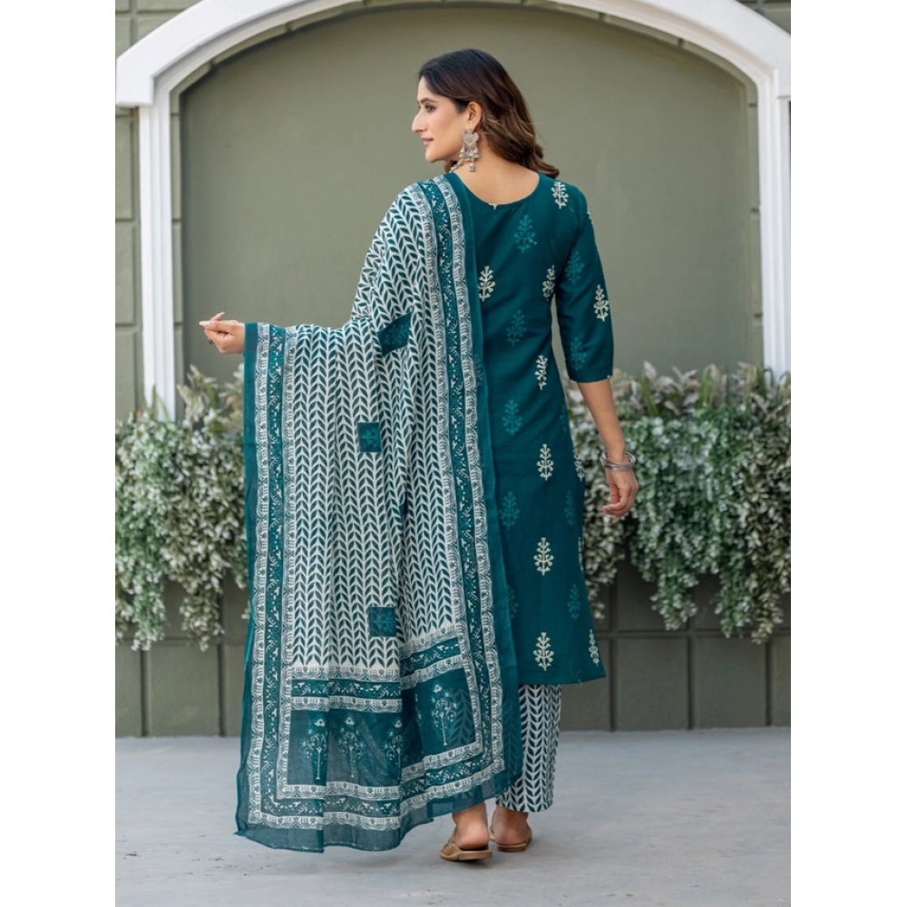 Generic Women's Cotton Blend Printed Kurti With Pant Dupatta Set (Morpichh) - Image 3