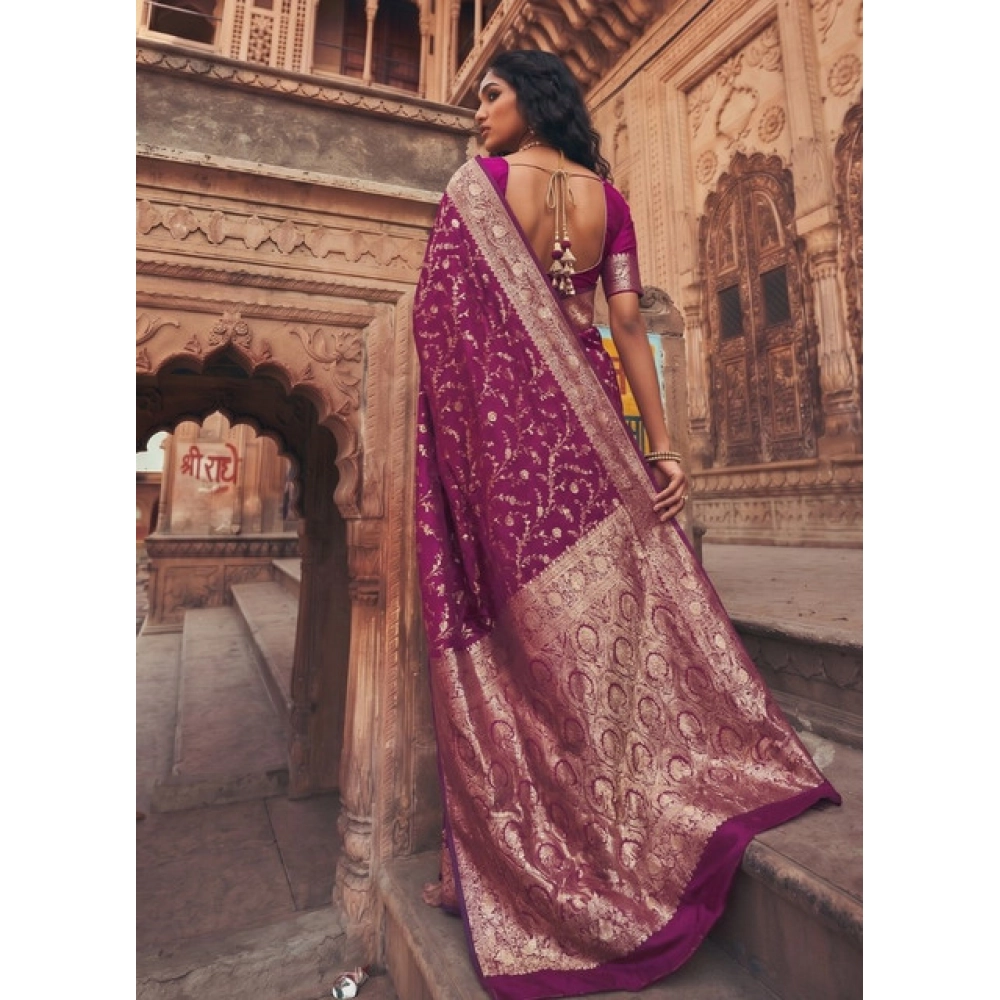 Generic Women's Art Silk Printed Saree With Unstitched Blouse 5.5Mtr (Wine) - Image 3