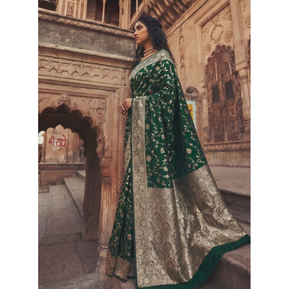 Generic Women's Art Silk Printed Saree With Unstitched Blouse 5.5Mtr (Green) - Image 4