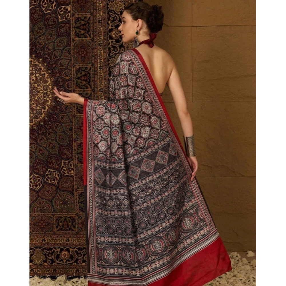 Generic Women's Crepe Printed Saree With Unstitched Blouse 5.5Mtr (Multicolor) - Image 5