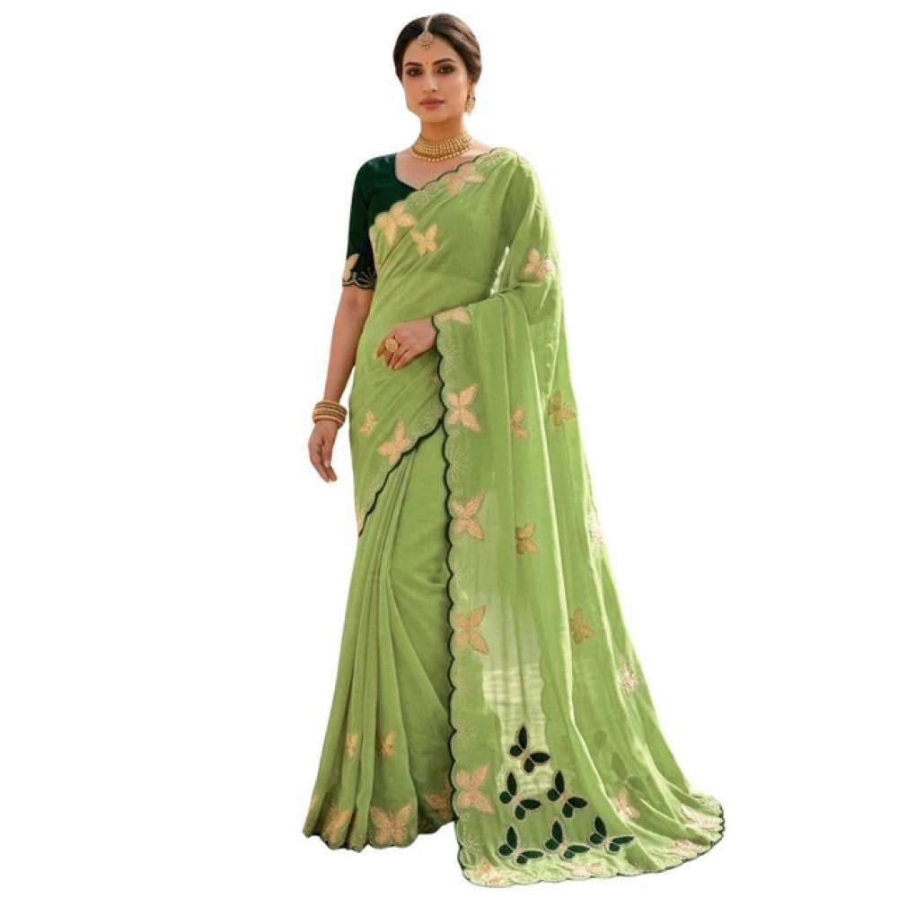 Generic Women's Star Georgette Embellished Saree With Unstitched Blouse 5.5Mtr (Green) - Image 2