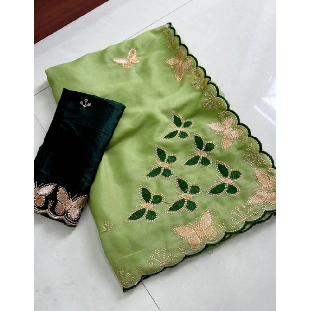 Generic Women's Star Georgette Embellished Saree With Unstitched Blouse 5.5Mtr (Green) - Image 4