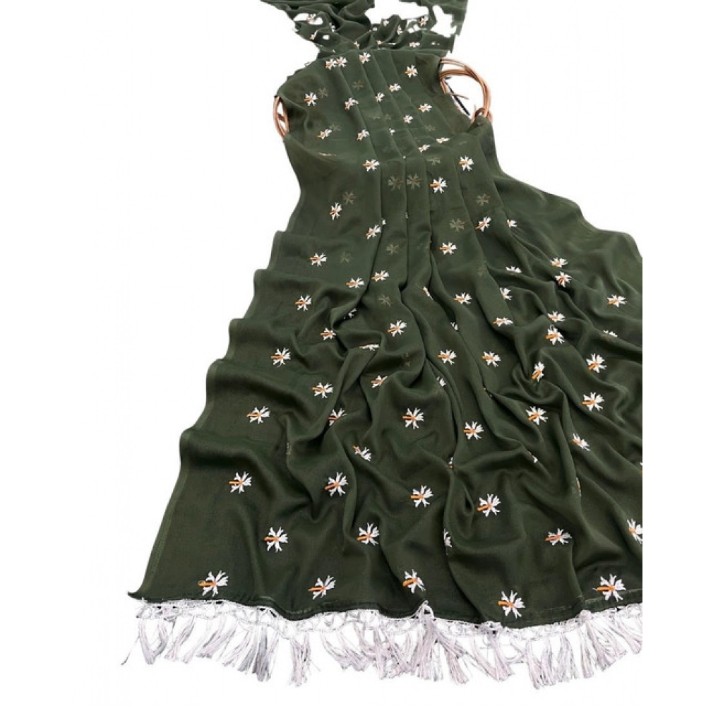 Generic Women's Georgette Embellished Saree With Unstitched Blouse 5.5Mtr (Green) - Image 2
