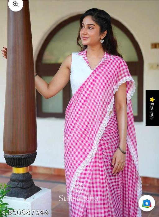 120 count original mul cotton saree white and pink colour with lace