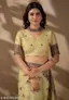 PHEASANT Women's Pista green Soft Cotton Saree with Kalamkari Bird Print - Image 8
