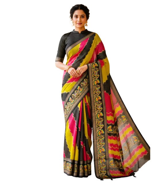 Generic Women's Silk Kalamkari Printed Saree With Unstitched Blouse - 5.5 Mtr (Multicolor) - Image 2