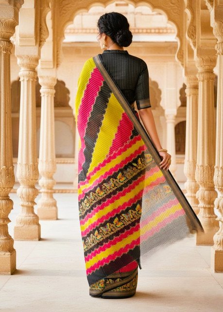 Generic Women's Silk Kalamkari Printed Saree With Unstitched Blouse - 5.5 Mtr (Multicolor) - Image 3