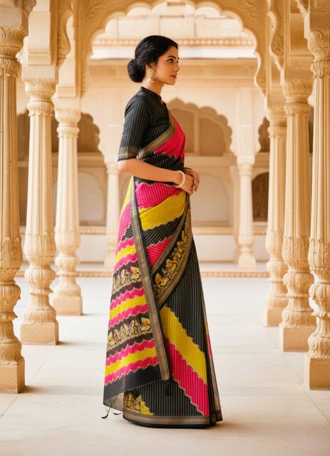 Generic Women's Silk Kalamkari Printed Saree With Unstitched Blouse - 5.5 Mtr (Multicolor) - Image 4