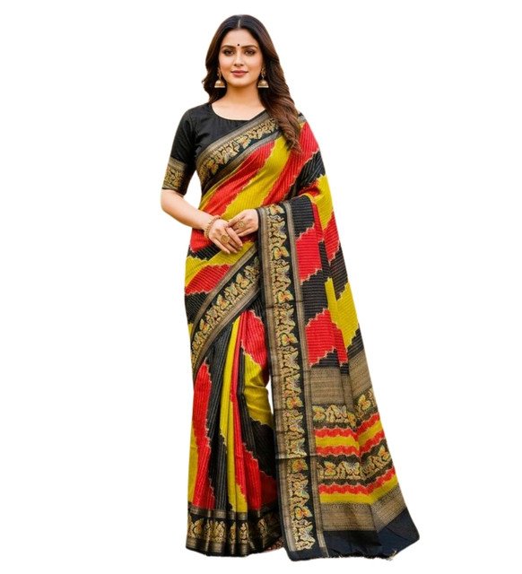 Generic Women's Silk Kalamkari Printed Saree With Unstitched Blouse - 5.5 Mtr (Multicolor) - Image 2